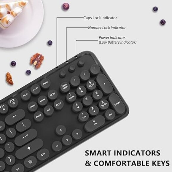 Wireless Keyboard and Mouse Combo, Full 104-Key Typewriter Retro Round KEY *NEW* - Picture 2 of 4